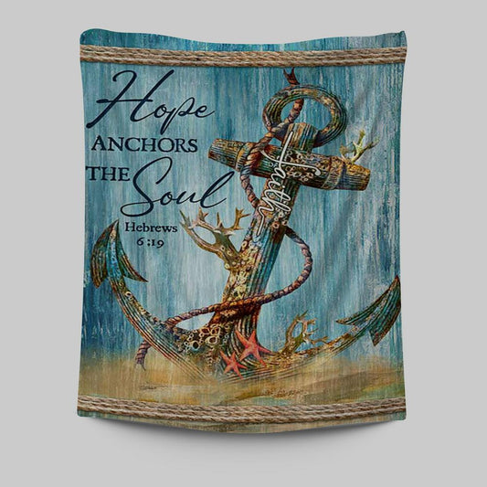 Hope Anchors The Soul Deep Ocean Red Starfish Tapestry Art - Bible Verse Wall Art - Christian Inspirational Wall Decor