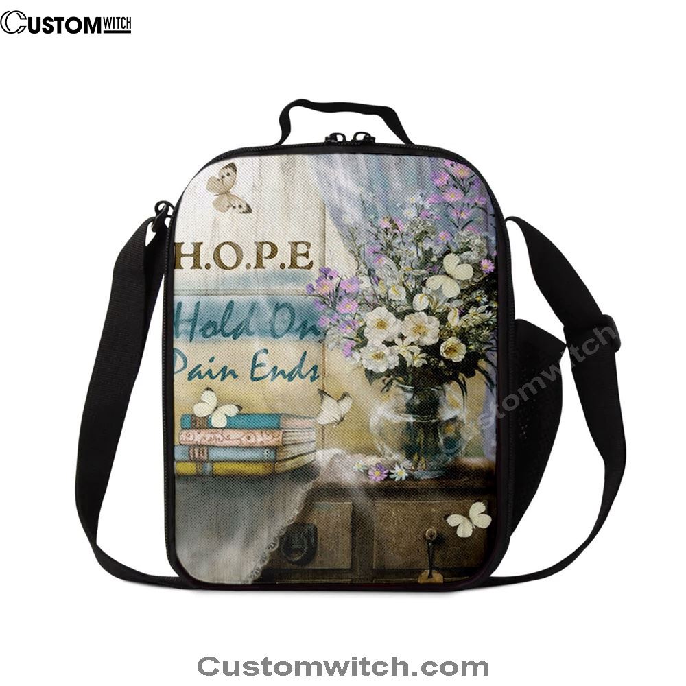 Hope Hold On Pain Ends Butterfly Flower Window Lunch Bag, Christian Lunch Bag, Religious Lunch Box For School, Picnic