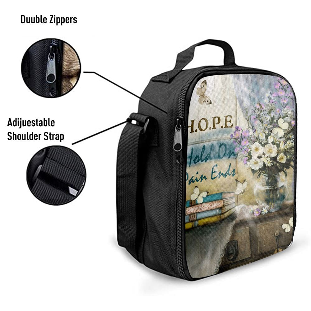 Hope Hold On Pain Ends Butterfly Flower Window Lunch Bag, Christian Lunch Bag, Religious Lunch Box For School, Picnic