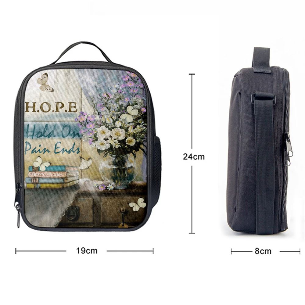 Hope Hold On Pain Ends Butterfly Flower Window Lunch Bag, Christian Lunch Bag, Religious Lunch Box For School, Picnic