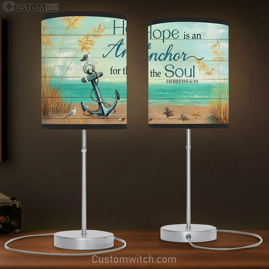 Hope Is An Anchor For The Soul Table Lamb - Anchor Blue Ocean Rice Field Large Table Lamb Art - Christian Lamb Gift - Religious Table Lamb Prints