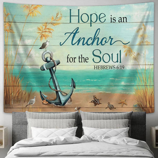 Hope Is An Anchor For The Soul Tapestry - Anchor Blue Ocean Rice Field Large Tapestry Art - Christian Wall Art - Religious Tapestry Prints