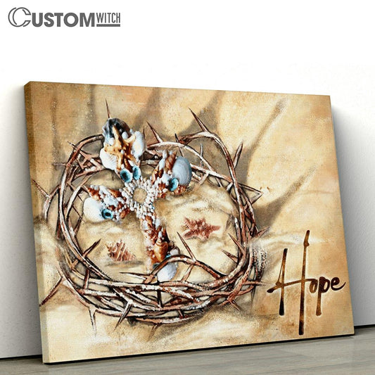 Hope Seashell Cross Crown Of Thorns Sand Large Canvas Art - Christian Wall Art Home Decor - Religious Canvas Prints