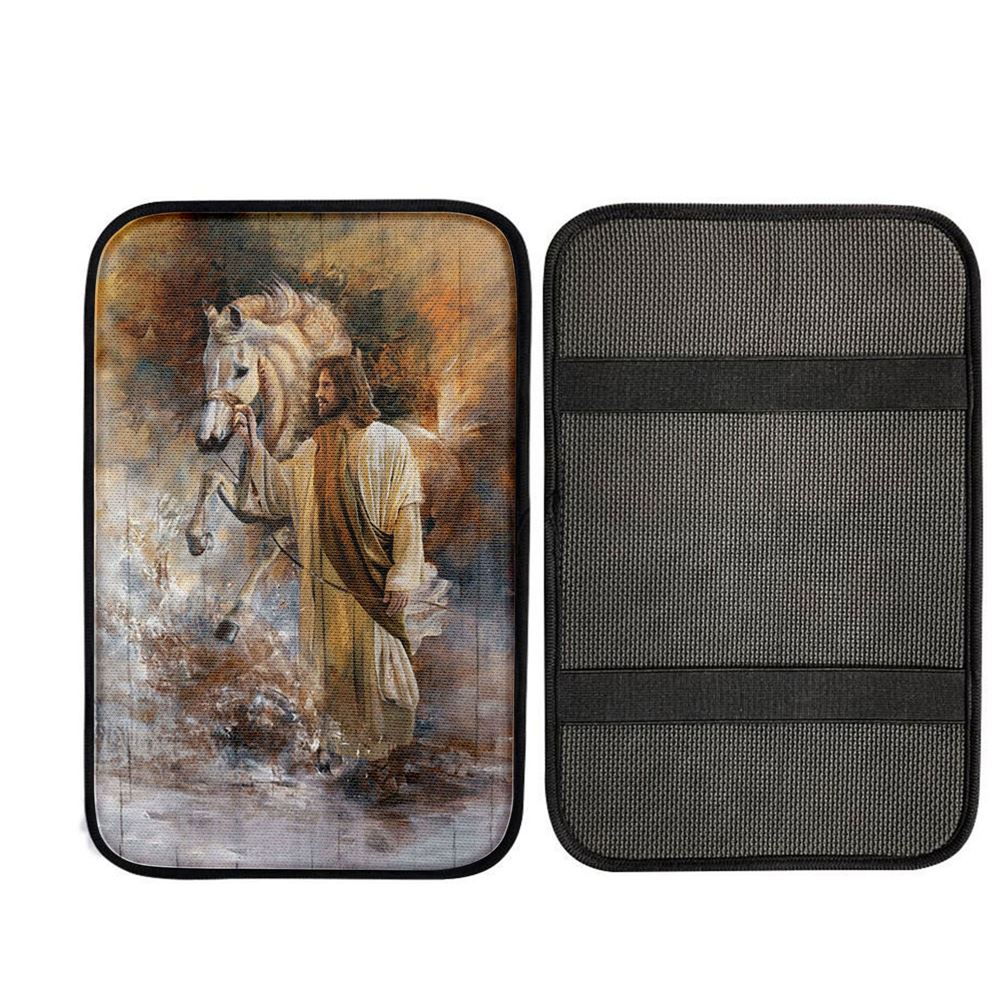 Horse And Jesus Christ Car Center Console Cover, Christ Car Armrest Accessories