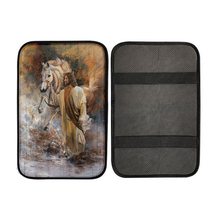 Horse And Jesus Christ Car Center Console Cover, Christ Car Armrest Accessories