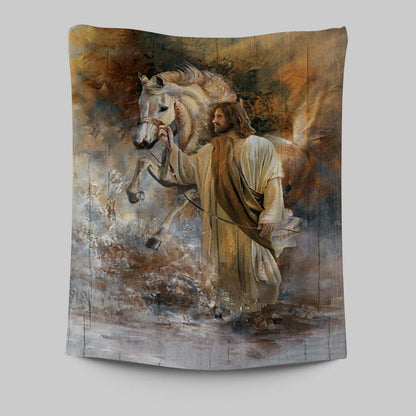 Horse And Jesus Christ Tapestry Art - Bible Verse Wall Art - Christian Inspirational Wall Decor