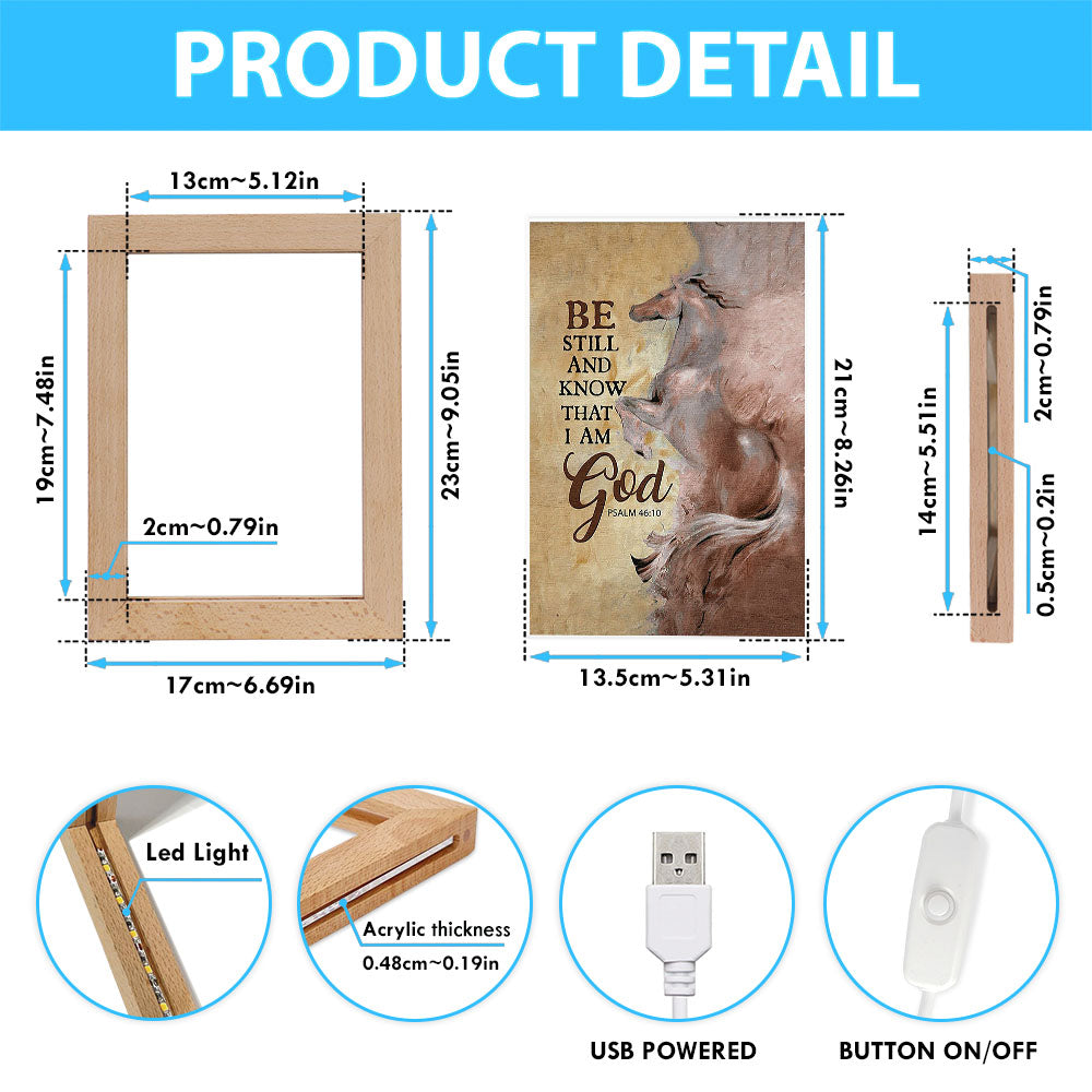 Horse Be Still And Know That I Am God Frame Lamp Art - Christian Night Light - Bible Verse Wooden Lamp