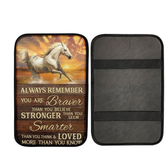 Horse Brilliant Sunset You Are Braver Than You Believe Car Center Console Cover, Car Armrest Pad, Christian Gift, Armrest Box Mat