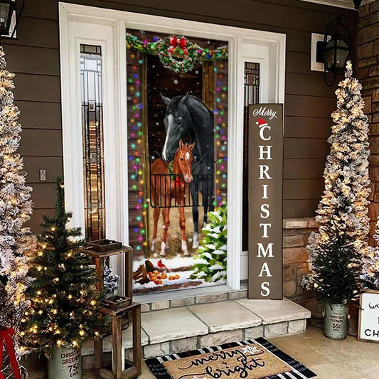 Horse Christmas Door Couple Happy Couple, Christmas Horse Decor, Christmas Door Knob Covers, Christmas Outdoor Decoration