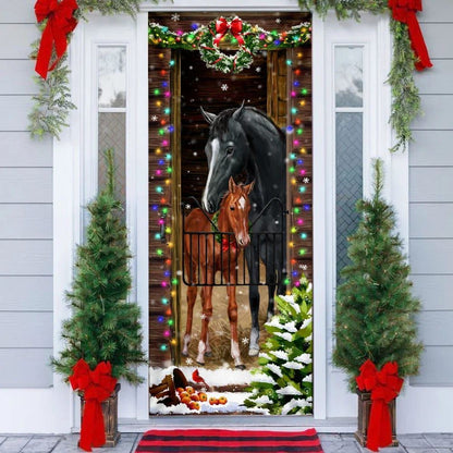 Horse Christmas Door Couple Happy Couple, Unique Gifts Doorcover, Christmas Door Knob Covers, Christmas Outdoor Decoration