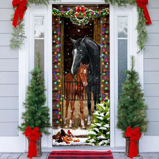 Horse Christmas Door Couple Happy Couple, Unique Gifts Doorcover, Christmas Door Knob Covers, Christmas Outdoor Decoration