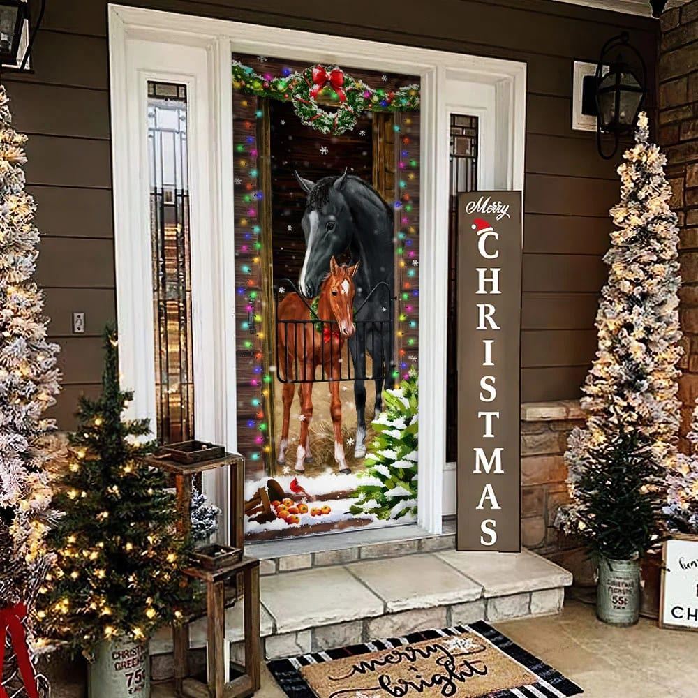 Horse Christmas Door Couple Happy Couple, Unique Gifts Doorcover, Christmas Door Knob Covers, Christmas Outdoor Decoration