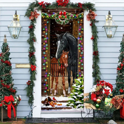 Horse Christmas Door Couple Happy Couple, Unique Gifts Doorcover, Christmas Door Knob Covers, Christmas Outdoor Decoration