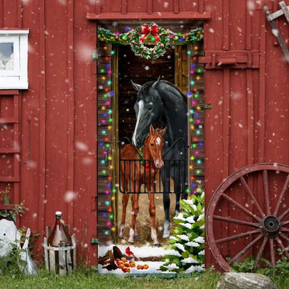Horse Christmas Door Couple Happy Couple, Unique Gifts Doorcover, Christmas Door Knob Covers, Christmas Outdoor Decoration
