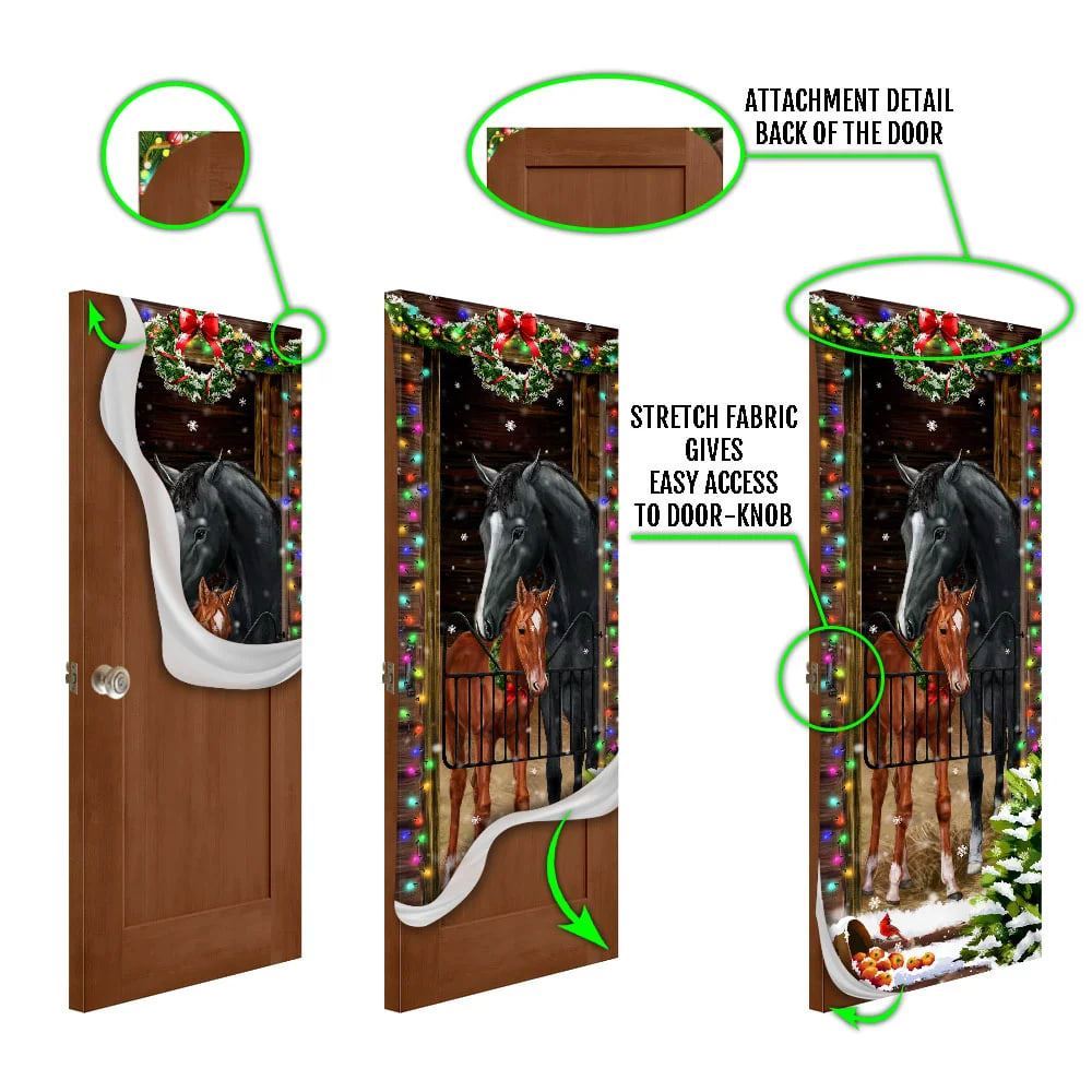 Horse Christmas Door Couple Happy Couple, Unique Gifts Doorcover, Christmas Door Knob Covers, Christmas Outdoor Decoration