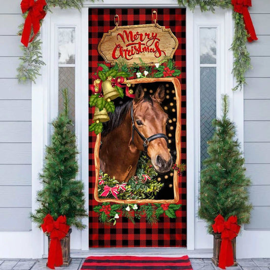 Horse Christmas Door Cover 1, Christmas Horse Decor, Unique Gifts Doorcover, Christmas Door Knob Covers, Christmas Outdoor Decoration