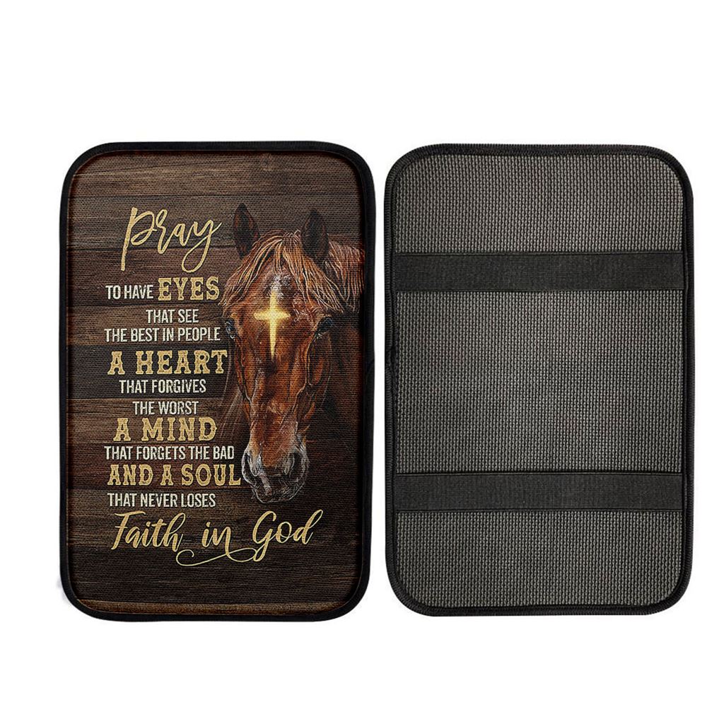 Horse Cross A Soul That Never Loses Faith In God Car Center Console Cover - Gift For Horse Lover, Christ Car Armrest Accessories