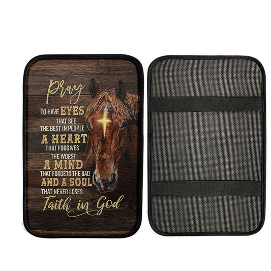 Horse Cross A Soul That Never Loses Faith In God Car Center Console Cover - Gift For Horse Lover, Christ Car Armrest Accessories