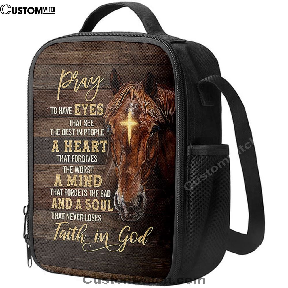 Horse Cross A Soul That Never Loses Faith In God Lunch Bag, Gift For Horse Lover, Christian Lunch Bag, Religious Lunch Box For School, Picnic