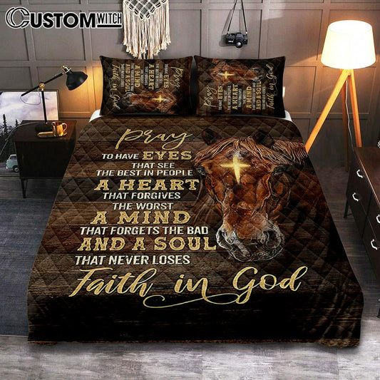 Horse Cross A Soul That Never Loses Faith In God Quilt Bedding Set Bedroom - Christian Cover Twin Bedding Quilt Bedding Set - Gift For Horse Lover