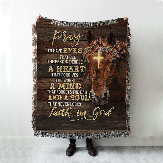 Horse Cross A Soul That Never Loses Faith In God Woven Throw Blanket - Christian Wall Woven Blanket - Gift For Horse Lover