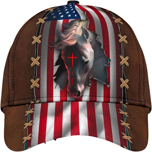 Horse Cross American Baseball Cap, Christian Baseball Cap, Religious Cap, Jesus Gift, Jesus Hat