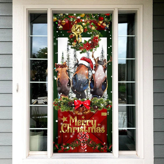 Horse Door Cover Funny Christmas Horses, Christmas Horse Decor, Christmas Door Knob Covers, Christmas Outdoor Decoration