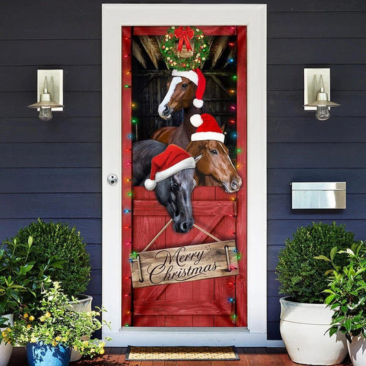 Horse Door Cover, Merry Christmas Door Cover, Christmas Horse Decor, Christmas Door Knob Covers, Christmas Outdoor Decoration