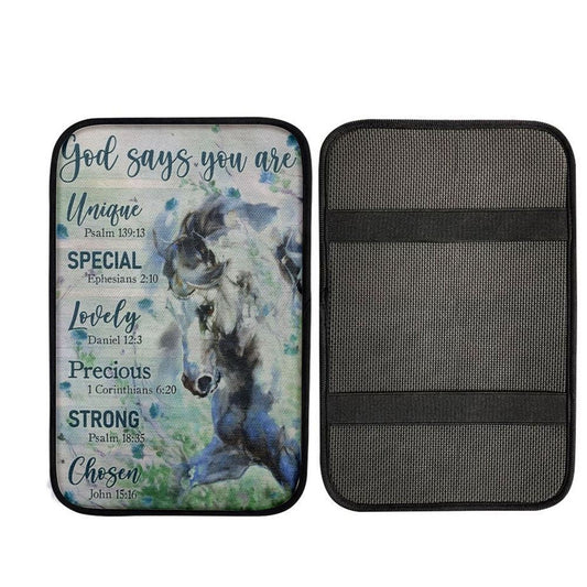 Horse Drawing Watercolor Painting God Says You Are Car Center Console Cover, Car Armrest Pad, Christian Gift, Armrest Box Mat