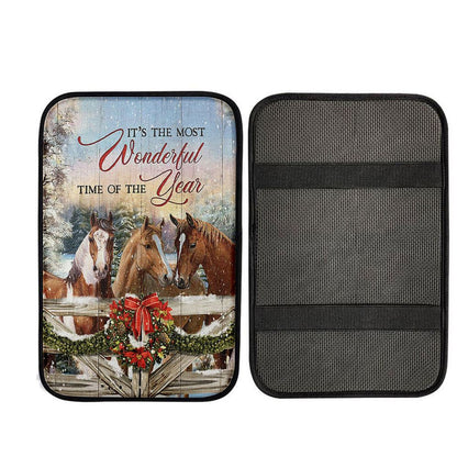 Horse Farm It's The Most Wonderful Time Of The Year Car Center Console Cover - Gift For Horse Lover, Christ Car Armrest Accessories