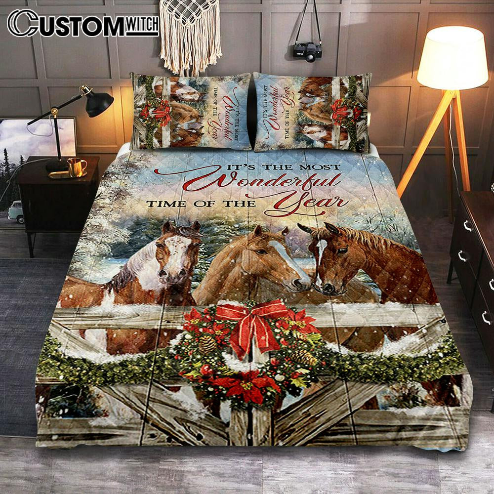 Horse Farm It's The Most Wonderful Time Of The Year Quilt Bedding Set Bedroom - Christian Cover Twin Bedding Quilt Bedding Set - Gift For Horse Lover