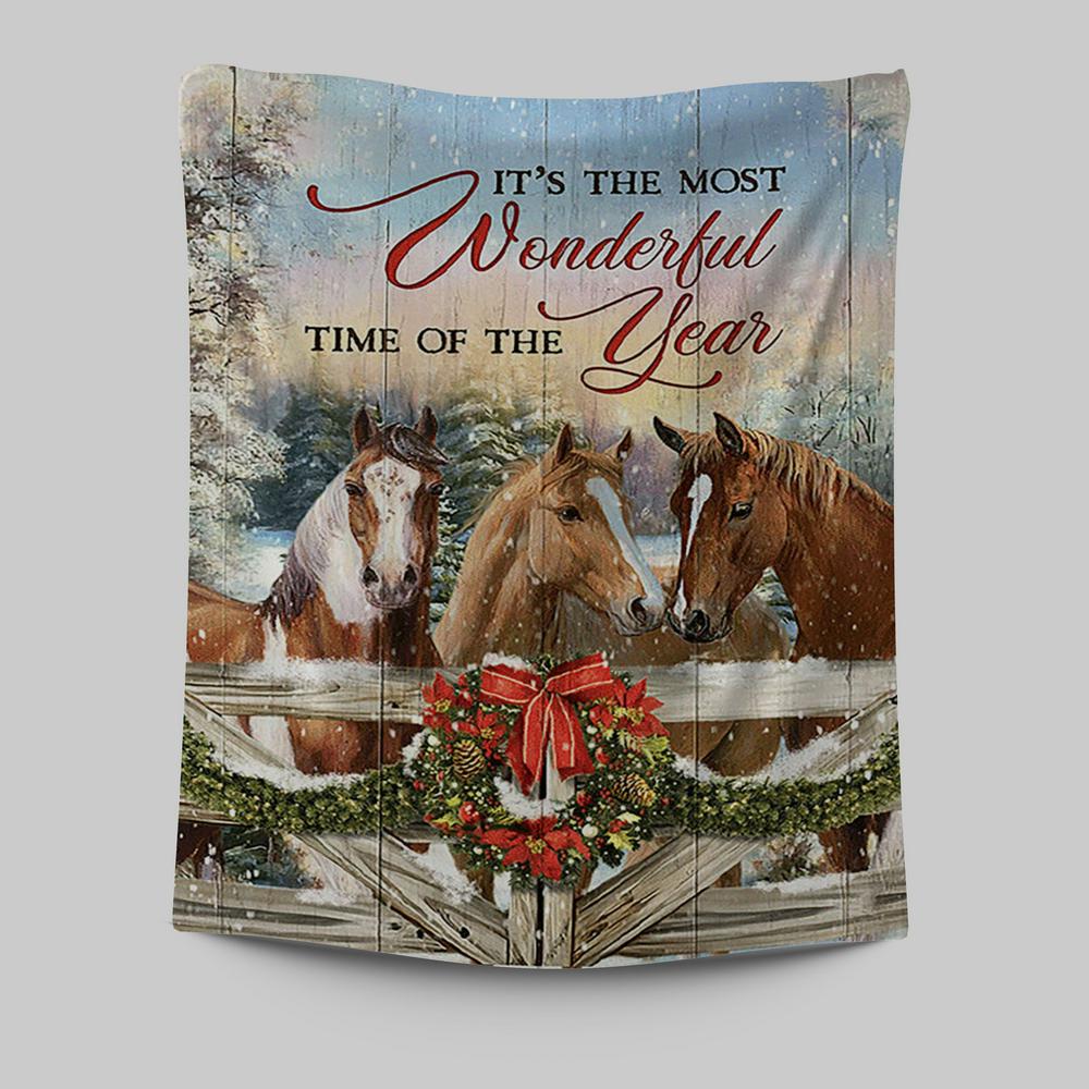Horse Farm It's The Most Wonderful Time Of The Year Tapestry Wall Art - Christian Wall Tapestry - Gift For Horse Lover