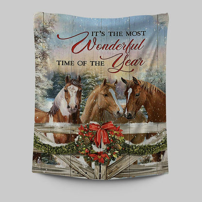 Horse Farm It's The Most Wonderful Time Of The Year Tapestry Wall Art - Christian Wall Tapestry - Gift For Horse Lover