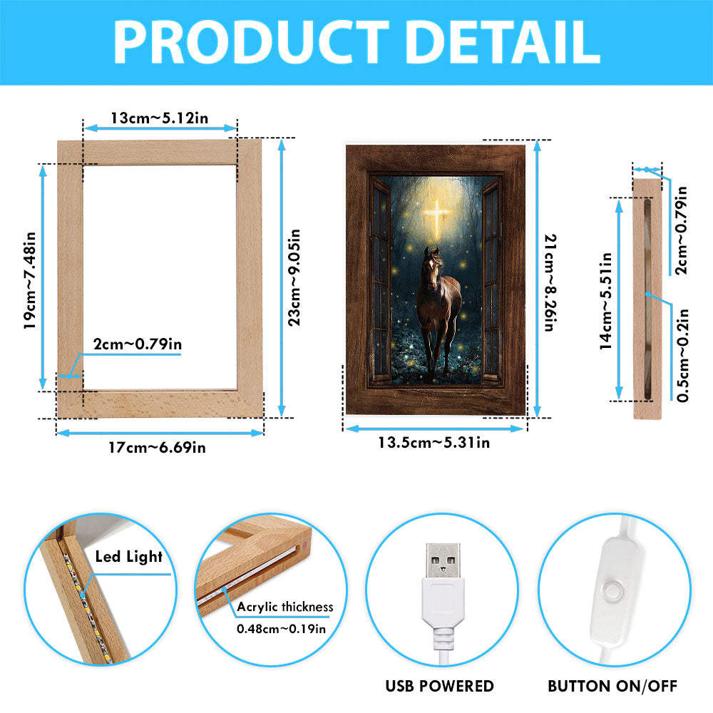 Horse Firefly Cross Wooden Window Frame Lamp Art - Bible Verse Art - Christian Inspirational Decor