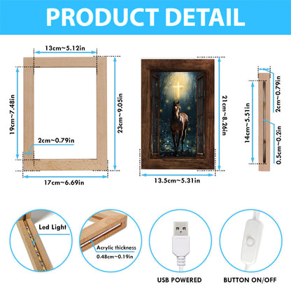 Horse Firefly Cross Wooden Window Frame Lamp Art - Bible Verse Art - Christian Inspirational Decor