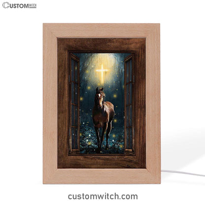 Horse Firefly Cross Wooden Window Frame Lamp Art - Bible Verse Art - Christian Inspirational Decor