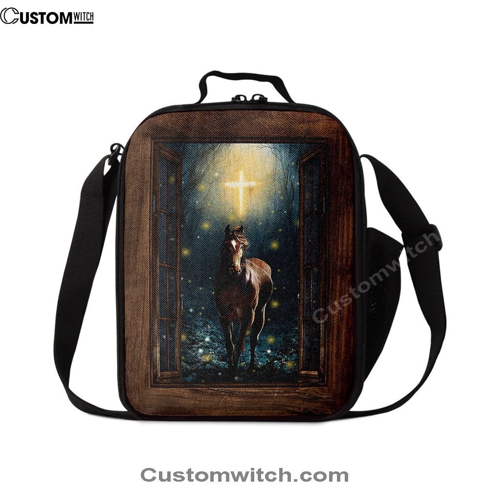 Horse Firefly Cross Wooden Window Lunch Bag, Christian Lunch Bag, Religious Lunch Box For School, Picnic