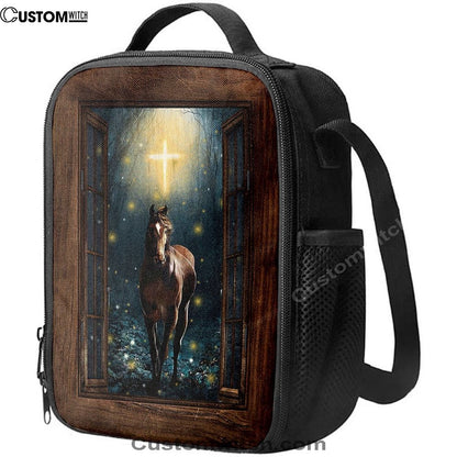 Horse Firefly Cross Wooden Window Lunch Bag, Christian Lunch Bag, Religious Lunch Box For School, Picnic
