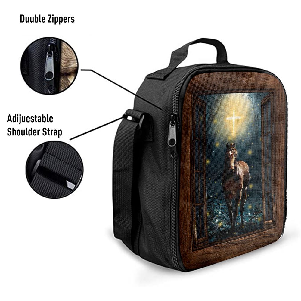 Horse Firefly Cross Wooden Window Lunch Bag, Christian Lunch Bag, Religious Lunch Box For School, Picnic