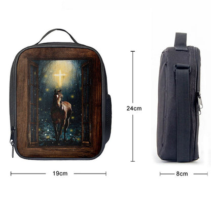 Horse Firefly Cross Wooden Window Lunch Bag, Christian Lunch Bag, Religious Lunch Box For School, Picnic