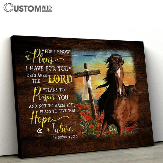 Horse Flower Field Wooden Cross For I Know The Plans I Have For You Wall Art Canvas - Christian Wall Decor - Gifts For Horse Lovers
