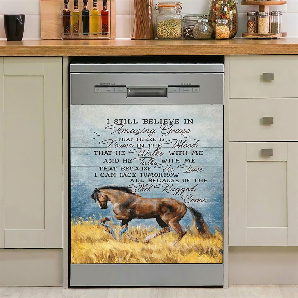 Horse I Still Believe In Amazing Grace Dishwasher Cover, Bible Verse Dishwasher Stickers, Inspirational Kitchen Decor