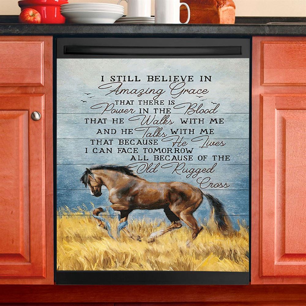 Horse I Still Believe In Amazing Grace Dishwasher Cover, Bible Verse Dishwasher Stickers, Inspirational Kitchen Decor