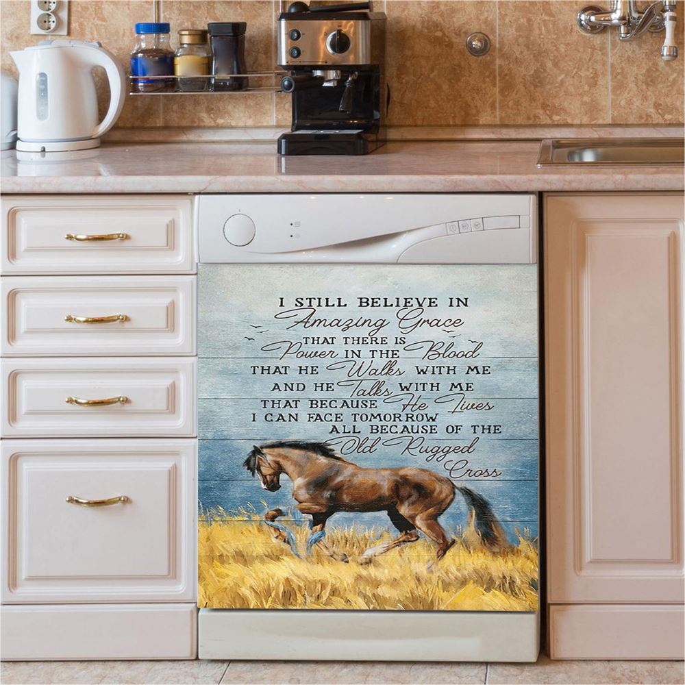 Horse I Still Believe In Amazing Grace Dishwasher Cover, Bible Verse Dishwasher Stickers, Inspirational Kitchen Decor