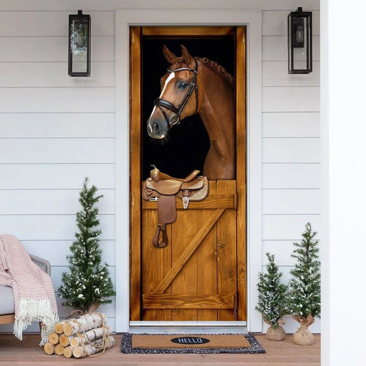 Horse In Stable Door Cover, Unique Gifts Doorcover, Christmas Door Knob Covers, Christmas Outdoor Decoration