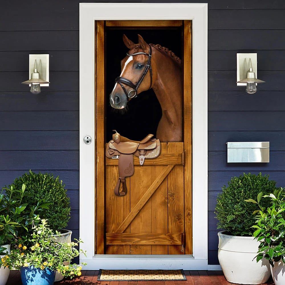 Horse In Stable Door Cover, Unique Gifts Doorcover, Christmas Door Knob Covers, Christmas Outdoor Decoration