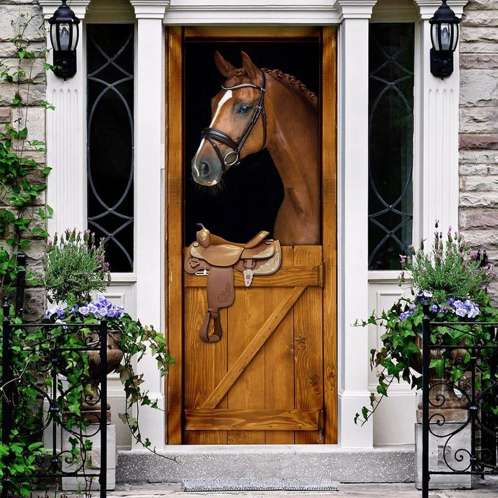 Horse In Stable Door Cover, Unique Gifts Doorcover, Christmas Door Knob Covers, Christmas Outdoor Decoration