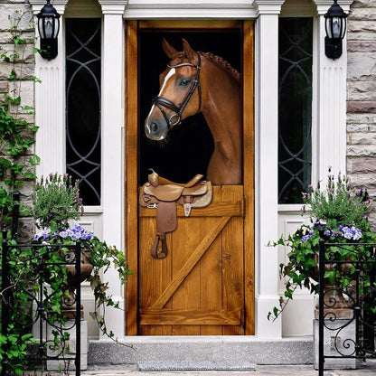Horse In Stable Door Cover, Unique Gifts Doorcover, Christmas Door Knob Covers, Christmas Outdoor Decoration
