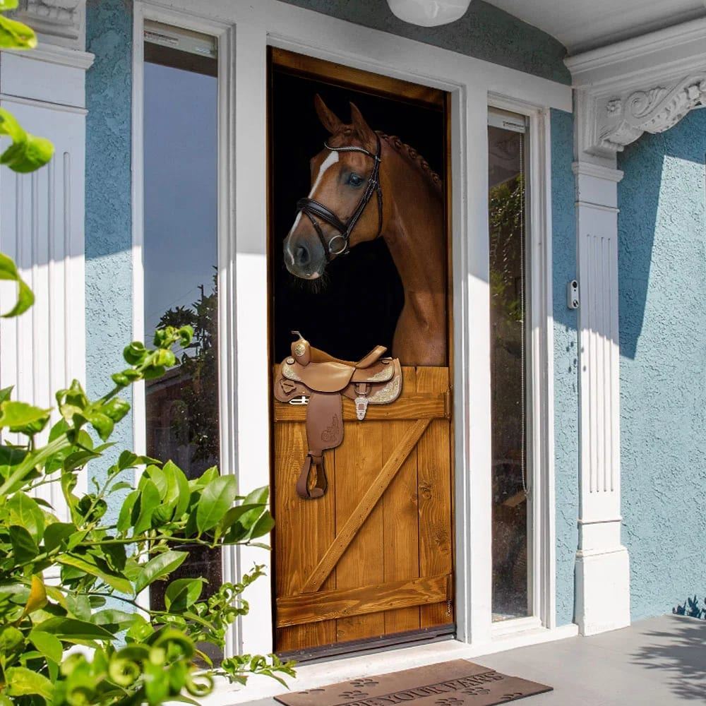 Horse In Stable Door Cover, Unique Gifts Doorcover, Christmas Door Knob Covers, Christmas Outdoor Decoration