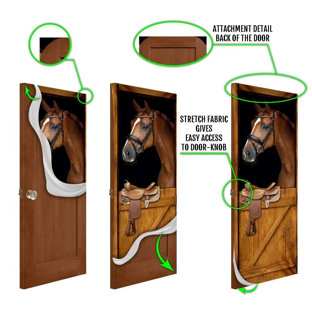 Horse In Stable Door Cover, Unique Gifts Doorcover, Christmas Door Knob Covers, Christmas Outdoor Decoration